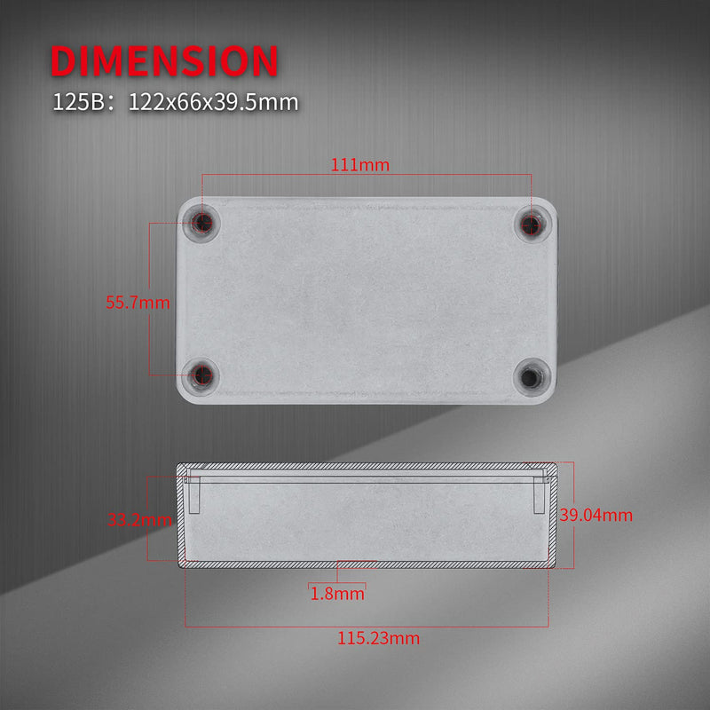 DaierTek 125B 1590N1 Aluminum Guitar Pedal Enclosure 122x66x39.5 MM Metal Stompbox Enclosure Guitar Effect Unfinished Toggle Switch Box (Pack of 2)