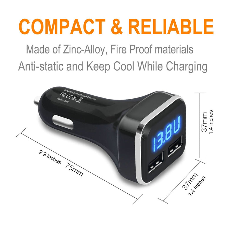 2 Pack Jebsens 4.8A 24W Dual USB Car Charger Volt Meter Car Battery Monitor with LED Voltage & Amps Display, for iPhone 7 / 6s / Plus, iPad Pro/Air 2 / Mini, Galaxy S7 / S6 / Edge/Plus, Note 5/4