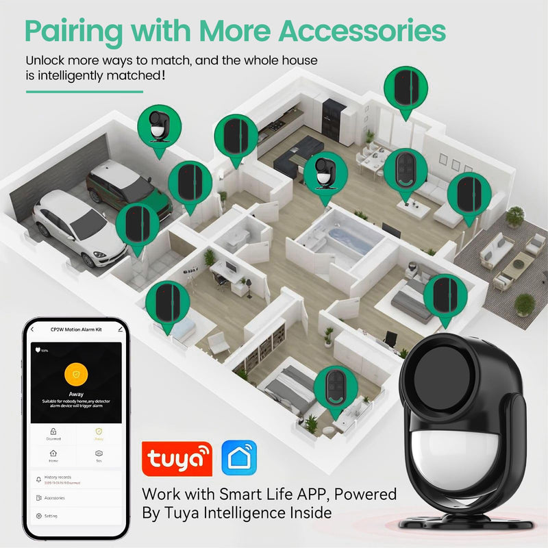 [AUSTRALIA] - Home Alarm System，2.4G WiFi PIR Motion Sensor Alarm, Wireless DIY Smart Door/Window Alarm for Home Security with Phone APP Alert 4-Piece Kit（2Door Window Sensor），for House Apartment Office,Black Black-WiFi 