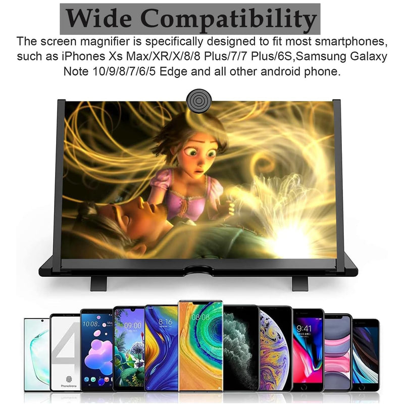 16” Screen Magnifier for Cell Phone,Phone Screen Amplifier 3D HD Mobile Phone Screen Magnifying Enlarger for Movies Videos Games, Screen Amplifier–Fit for All Smartphones