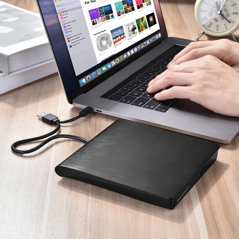[AUSTRALIA] - ROOFULL External CD/DVD Drive for Laptop, USB 3.0 & USB-C Portable CD/DVD-RW Player Reader Writer Burner, Optical Disc Drive for Windows 11/10 PC, Mac, MacBook & Linux Computer, Model ECD829-Y 2 In 1 