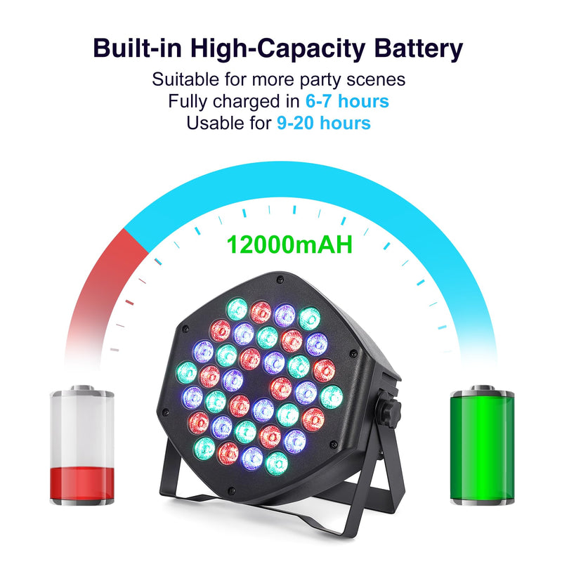 Rechargeable Par Can Lights 1 Pack Wireless Led Uplights Battery Powered Uplighting RGB 36W Stage Lighting for Events Dj Wedding Party Litake