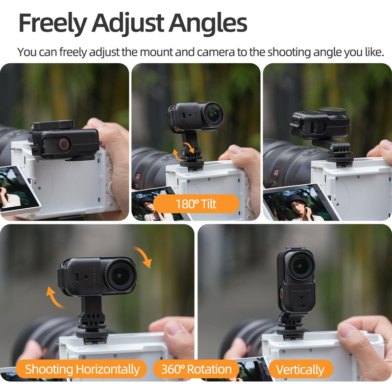 Foldable Cold Shoe Adapter Mount for DJI OSMO Nano, 360 Degree Rotatable 180 Degree Tiltable OSMO Nano Holder for Cage Frame/DSL Camera, Horizontal-to-Vertical Shooting