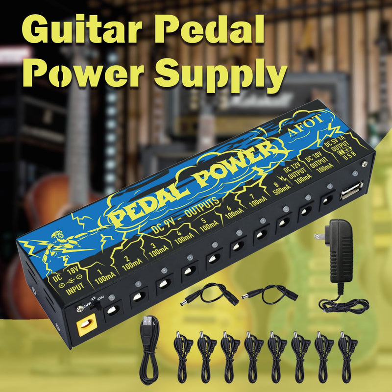 Guitar Power Supply 10 Isolated DC Output for 9V/12V/18V Effect Pedal,Guitar Power Supply for Effect Pedal with Separate Short-Circuit Protection Black