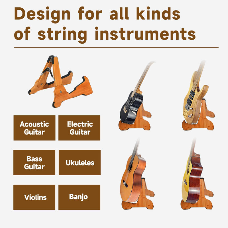Portable Guitar Stand Floor - Folding Acoustic Electric Guitar Stands A-frame Wooden, Bamboo Single Bass Guitar Holder Portable Soporte Para Guitarra Rack for Mandolin Banjo Ukulee Violin Folding Guitar Stand