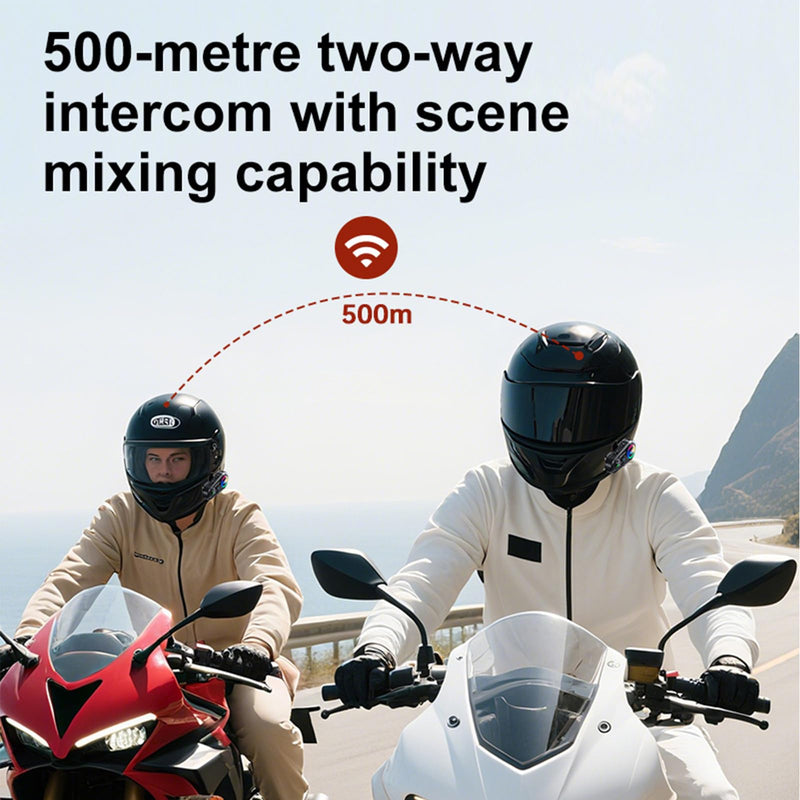 2 Pack Motorcycle Helmet Headset Bluetooth Intercom 2-Way Communication System, 1600FT Range, 18Hrs Talk Time, IP56 Waterproof, AI Voice Assistant, Detachable Design for Motorcycle Ski Snowmobile 2-Pack 2-Way Intercom Headset