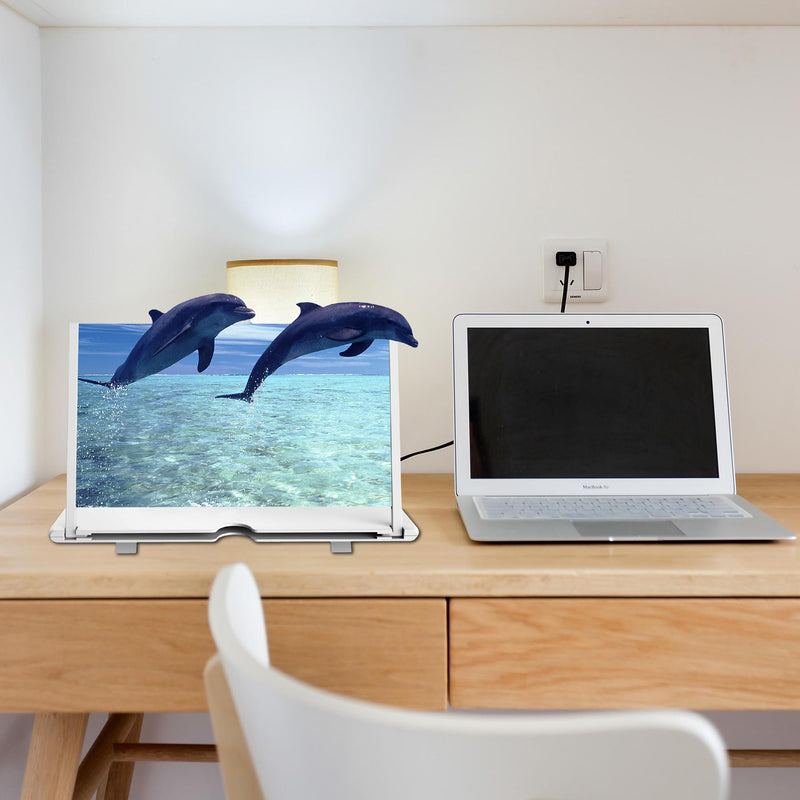 12" Mobile Phone Screen Magnifier，3D HD Mobile Phone Magnifier Projector Screen for Movies, Videos, Foldable Phone Stand with Screen Amplifier，Supports All Smartphones (White, 12 inches) White