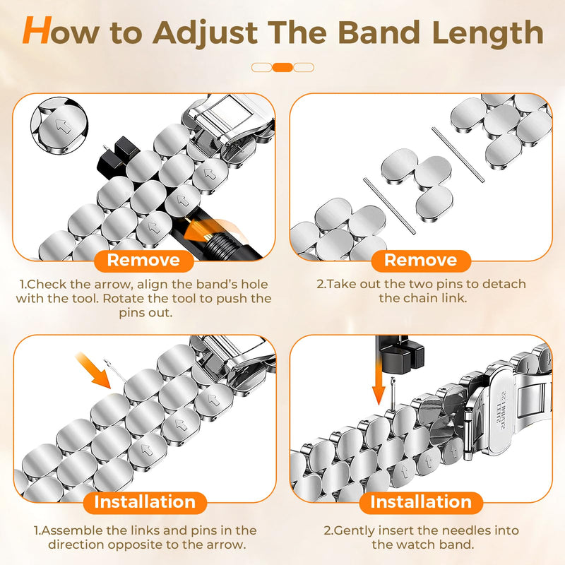 JR.DM Gold Silver Leather and Metal Watch Bands for Women
