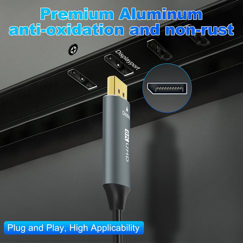 4K 8K DisplayPort Optic Fiber Cable 50FT, DP to DP 1.4 Cable 8K@30Hz 4K@120Hz/144Hz, 2K@165Hz/240Hz, 1080P@240Hz, 32.4 Gbps Support HDR, G-Sync FreeSync for Laptop PC TV Gaming Monitor