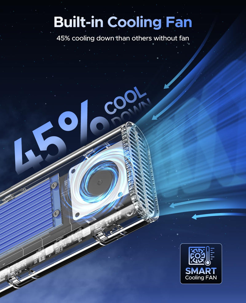 ORICO 40Gbps M.2 NVMe SSD Enclosure with Built-in Cooling Fan, Tool-Free, Support 2230 2242 2260 2280(M Key), Compatible with Thunderbolt 4/3 USB4/3.2-TCM2U4-BLUE