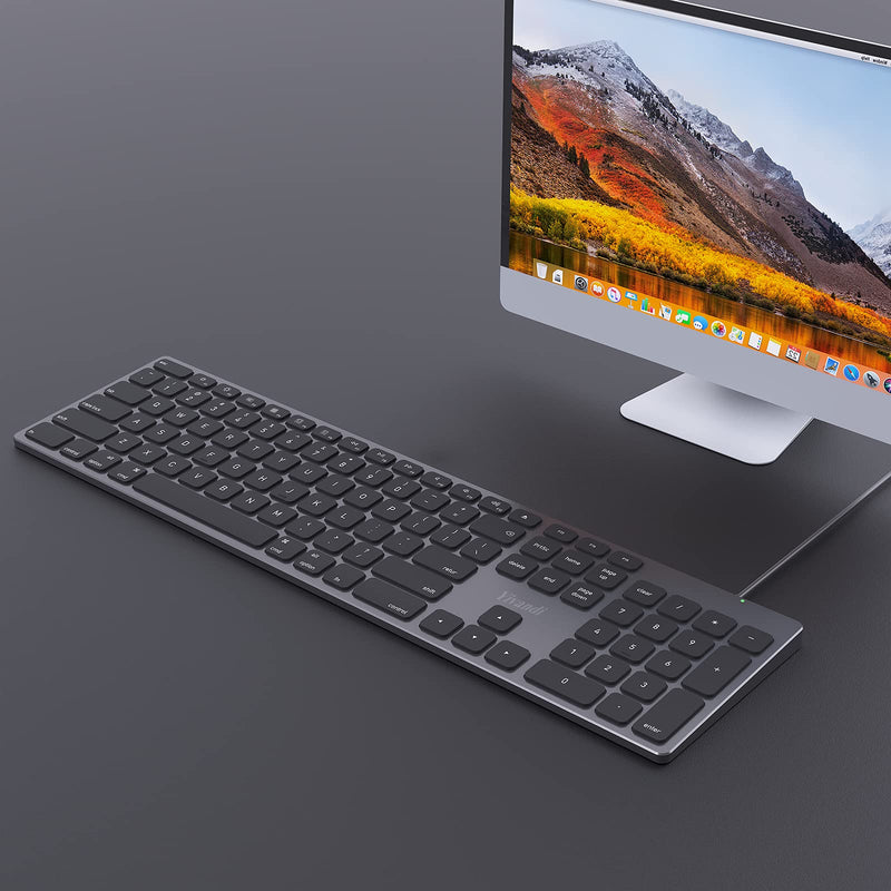 Wired Keyboard for Apple Mac OS Computer/Laptop, Aluminum Alloy Housing,150CM Cable Connection, Plug-N-Play USB Keyboard with Numeric Keypad Available to iMac/Mac Mini or MacBook Pro/Air-Black
