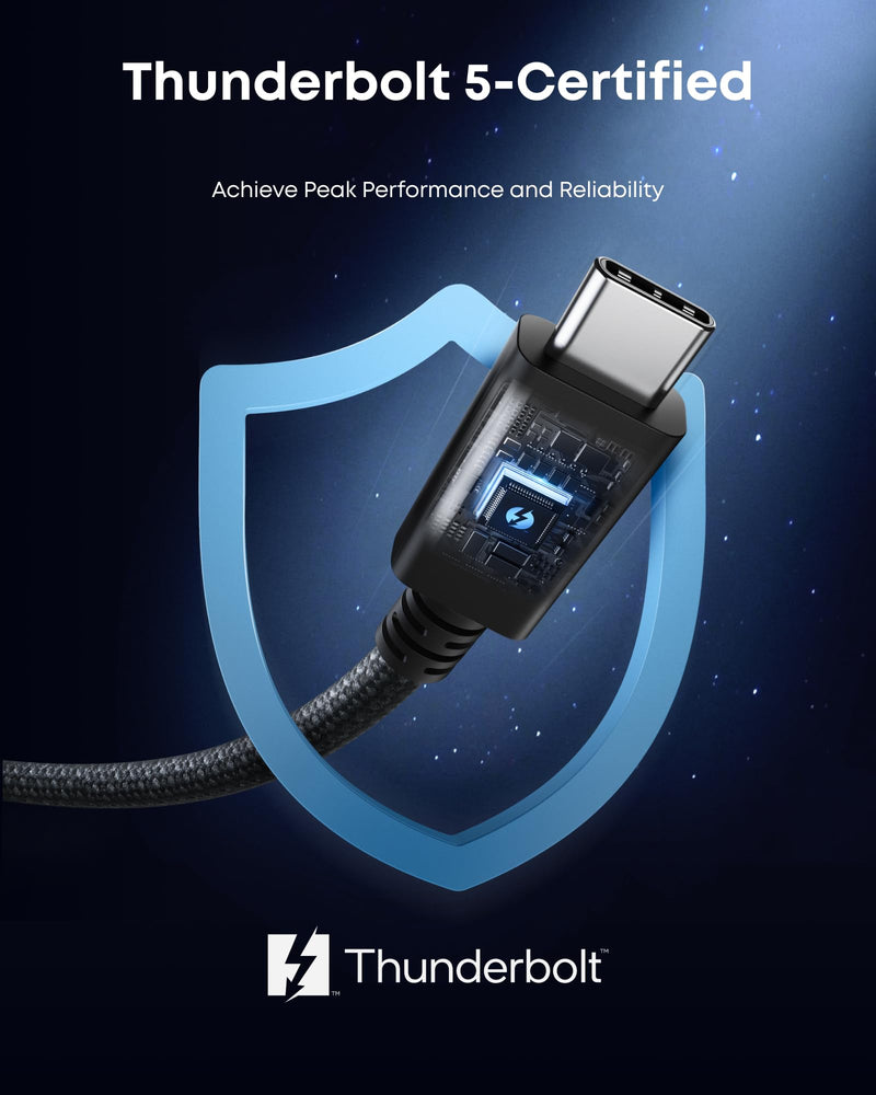 Anker Prime Thunderbolt 5 Cable, 3.3ft USB-C to USB-C Cable, 240W Charging | 80Gbps Data Transfer, Up to 120Gbps Bandwidth, 8K/4K Displays, for iPhone 16, MacBook and More (Thunderbolt 5-Certified)