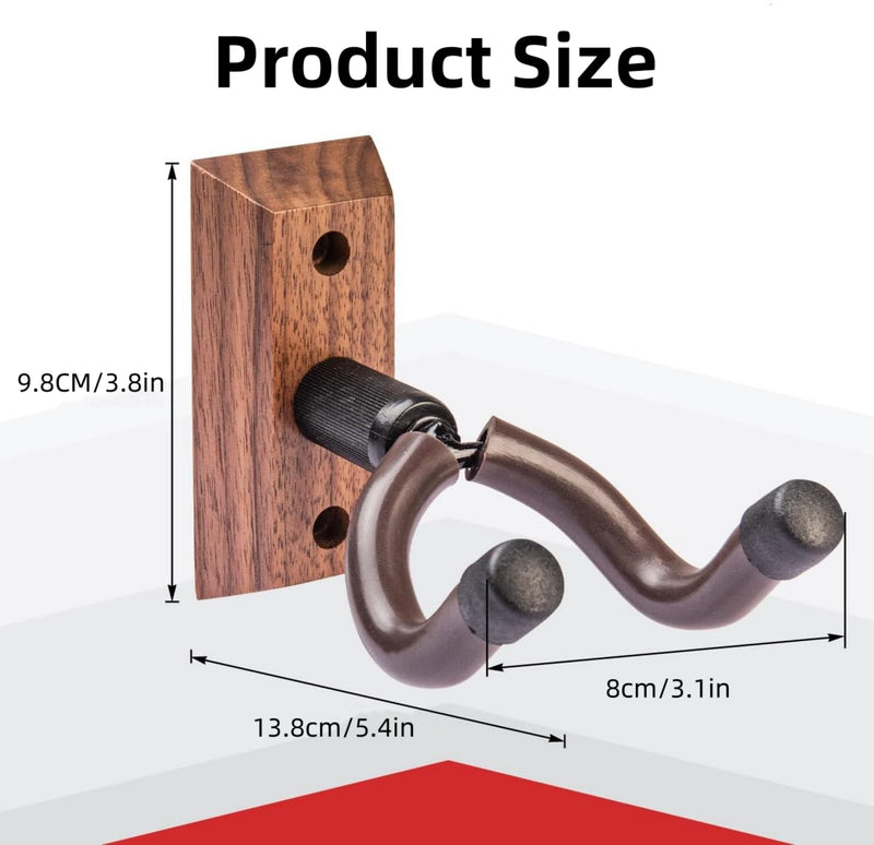 [AUSTRALIA] - Guitar Wall Mount Hanger Brown Walnut 4 Pack, Guitar Wall Hangers Hooks Holder Stand Display with Screws - Easy to Install - Fits Guitars, Bass, Mandolin, Banjo 