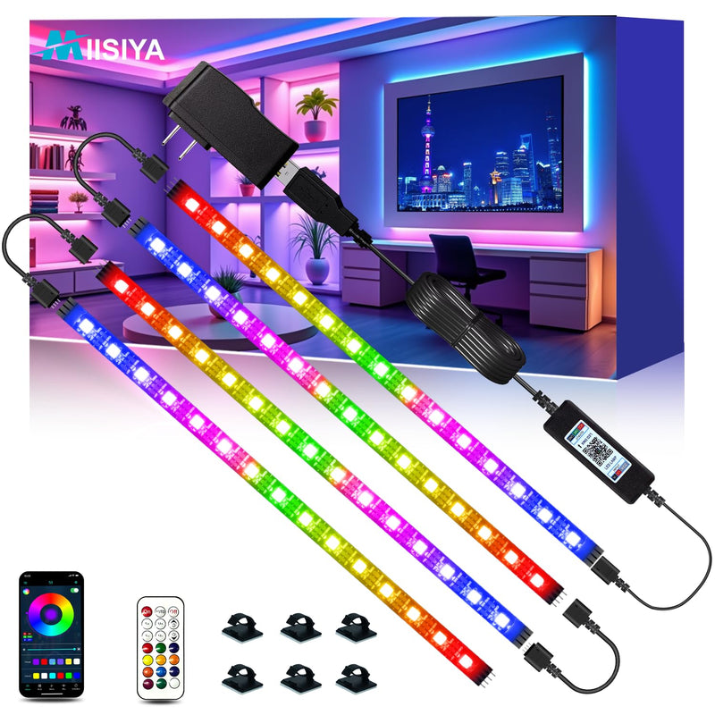 Led Strips Light for Cabinets TV Back Light Strips for Shelves with Remote Control 210 Modes APP for TV Bedroom Home Small Short Led Light Strip 4 Pre-Cut RGB Led Light Strip