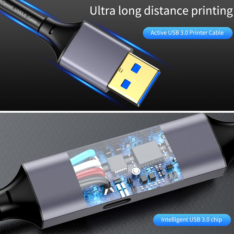 USB 3.0 Printer Cable - 30ft, USB A to USB B 3.0 Compatible with Conference Camera, Docking Station, Hard Drive, Scanner, Vidicon and More Black
