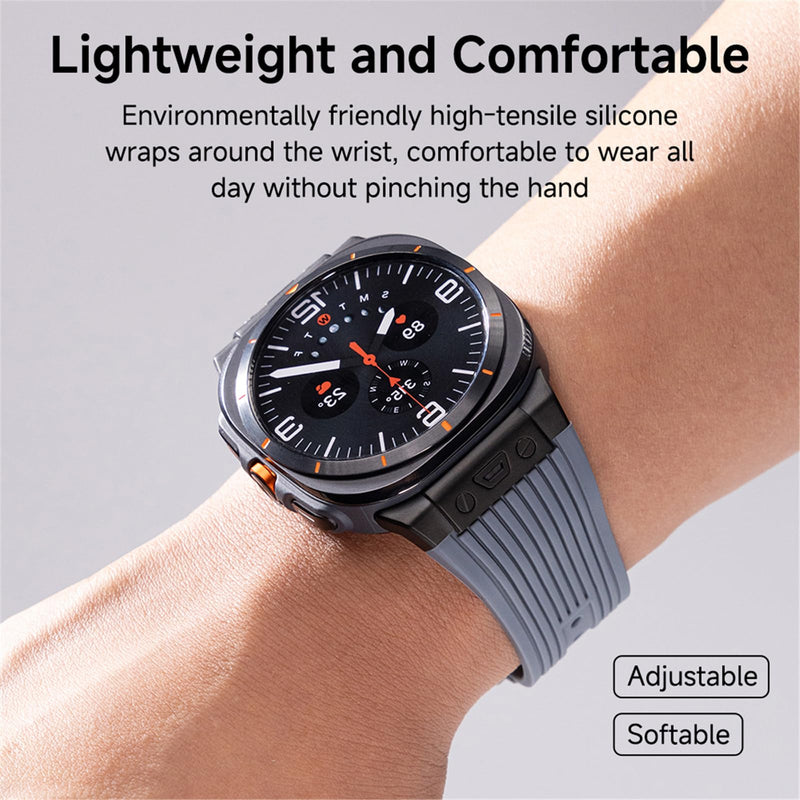 Silicone Bands for Samsung Galaxy Watch Ultra 47mm Band, Rugged Luxury Sport Strap for Men, with Metal Connectors & Foldable Buckle & Pin Buckle (Starlight Grey)