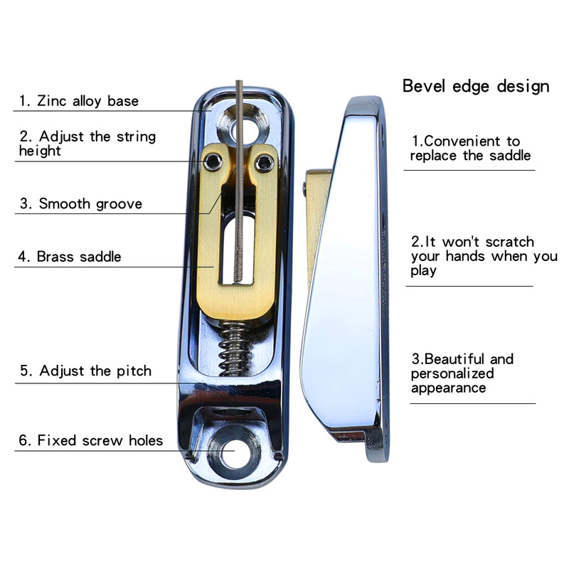 Chrome Single String Bass Guitar Bridge with Brass Saddle Individual Fixed Bridge for 4 String Electric Bass Replacement Parts 4 piece Chrome