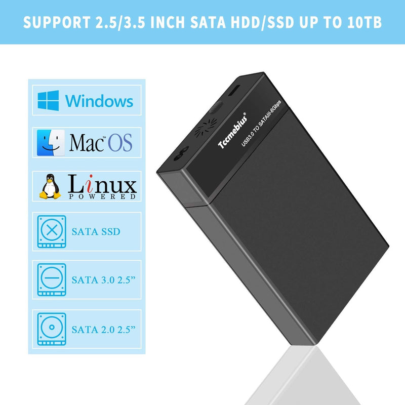 Tccmebius External Hard Drive Enclosure USB 3.0 to SATA Docking Station for 2.5/3.5 Inch SATA I/II/III HDD SSD, Up to 10TB, Support UASP & Automatic Sleep Function, Tool-Free (TCC-S8)