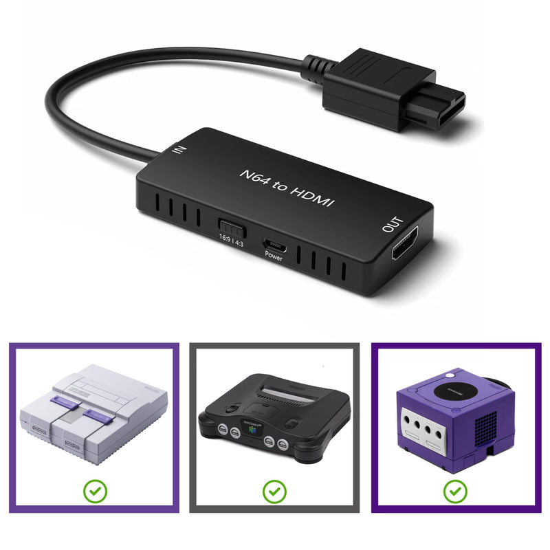 [AUSTRALIA] - HD Link Cable for Gamecube, N64, SNES (3-in-1), HDMI Adapter with S-Video Signal Output (Better Video Quality), HD Converter with 4:3/16:9 Switch, 3IN1SNESNGCN64-02 Portable 
