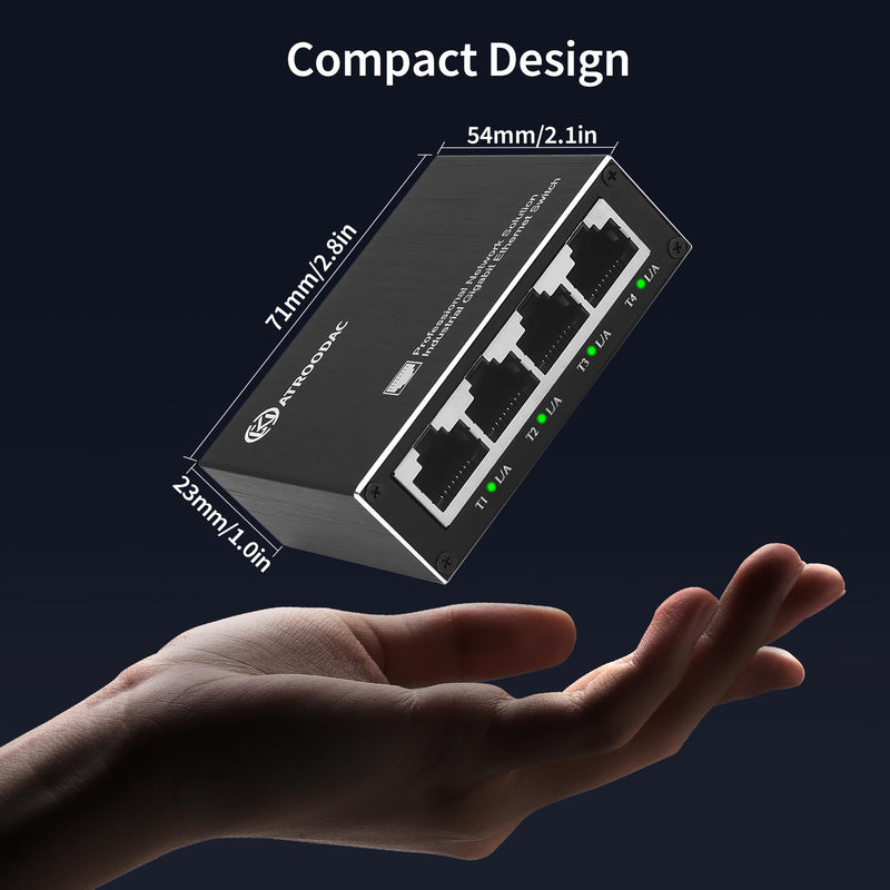 Mini 5-Port Gigabit Ethernet Switch, USB-C Powered, Plug & Play | 10/100/1000 Mbps Unmanaged Network Switch, Compact Network Hub, Desktop, Aluminum Case, Fanless for Home, Office and Travel