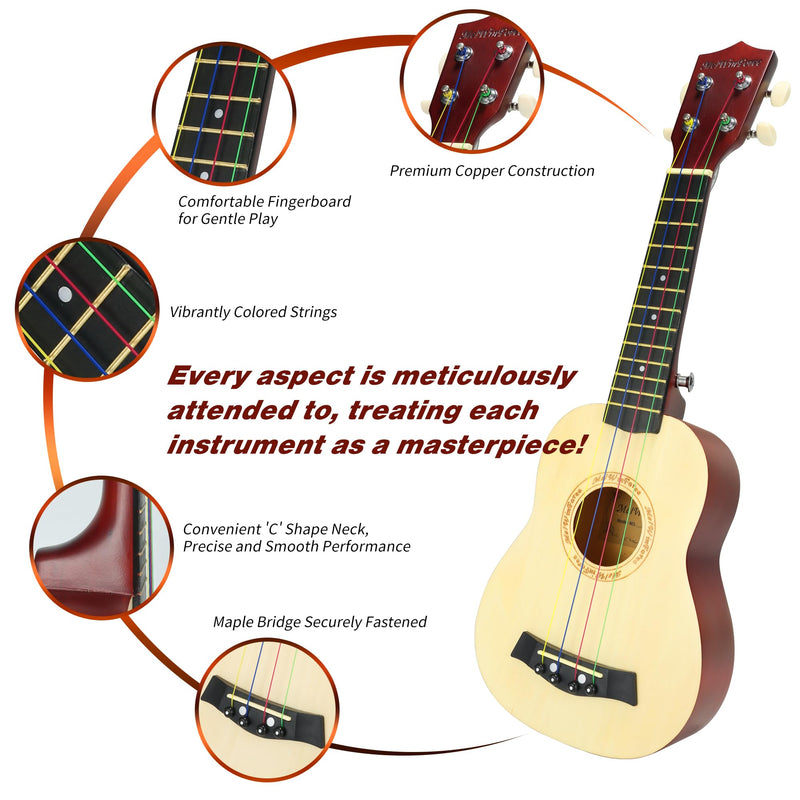 WelWinforee Soprano Ukulele 21 - Beginner Kit for Kids, Complete with Gig Bag, Strap, Tuner, Strings, Picks, Cloth - Ideal for Concerts, Left-Handed Players - Perfect Beginner Ukulele