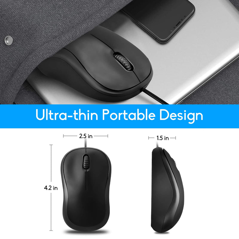 Wired Mouse, USB Wired Computer Mouse, 1600DPI 3-Button Ergonomic Mice, Home and Office Mouse for Laptop PC Desktop Notebook - Black black02
