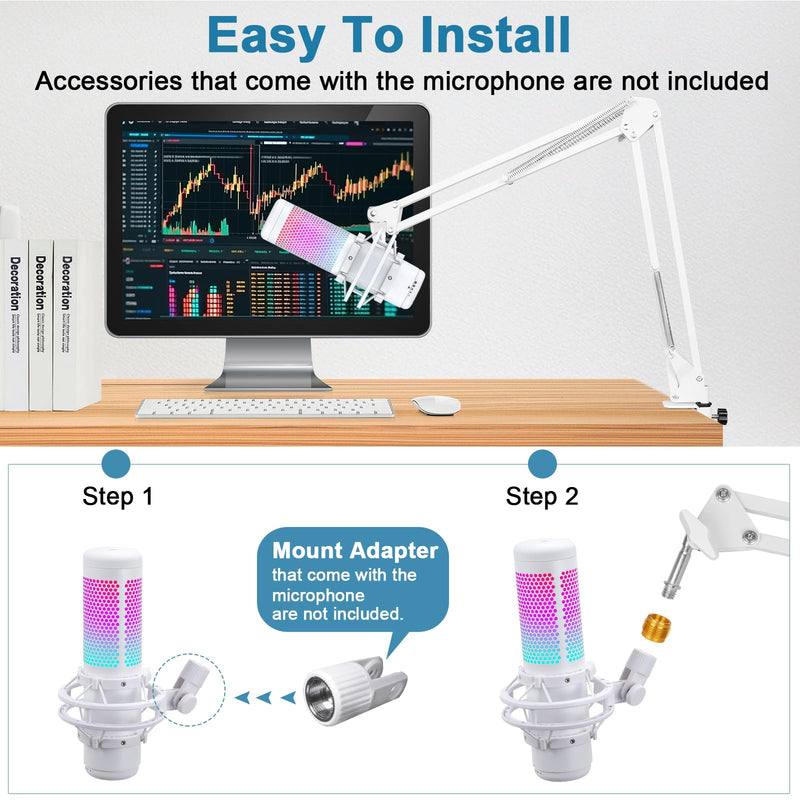 White Boom Arm for Hyperx Quadcast S, Adjustable Hyperx Quadcast White Mic Stand Microphone Arm Compatible with Hyperx Quadcast with Pop Filter,Mic Cover, By ChromLives White Boom Arm for Hyperx Quadcast S