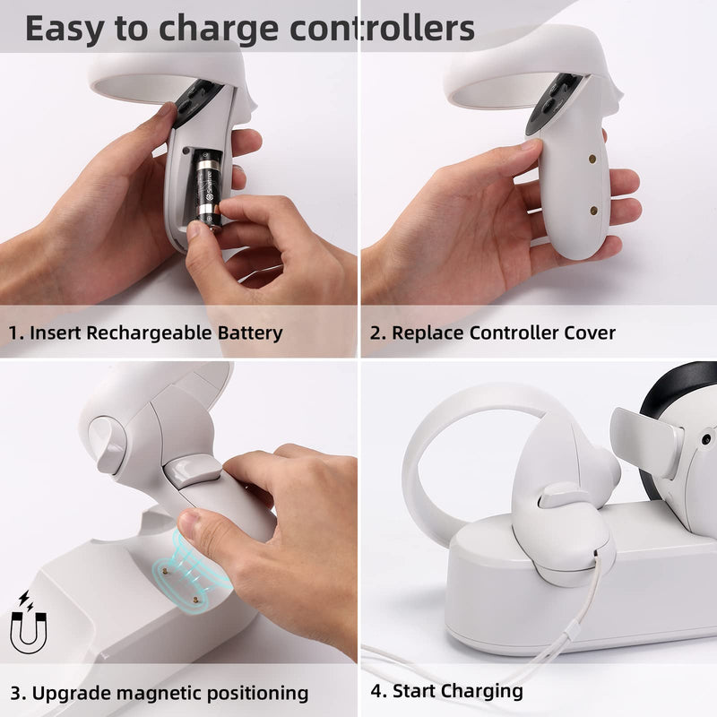 Smatree Oculus Quest 2 Charging Dock for Oculus Quest 2/Meta Quest2 | Charge Controllers and Headset Simultaneously,[Fit Elite Strap],with 2 Rechargeable Batteries(NO AC Adapter) [video game] charging dock for quest 2