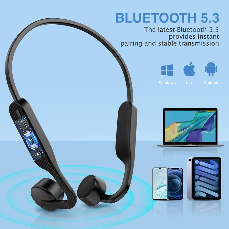 Bone Conduction Headphones Wireless Headphones Bluetooth 5.3 Open Ear Headphones 10H Playtime Sports Earphones with Mic, IPX6 Waterproof Headset for Running,Cycling, Hiking, Driving Black
