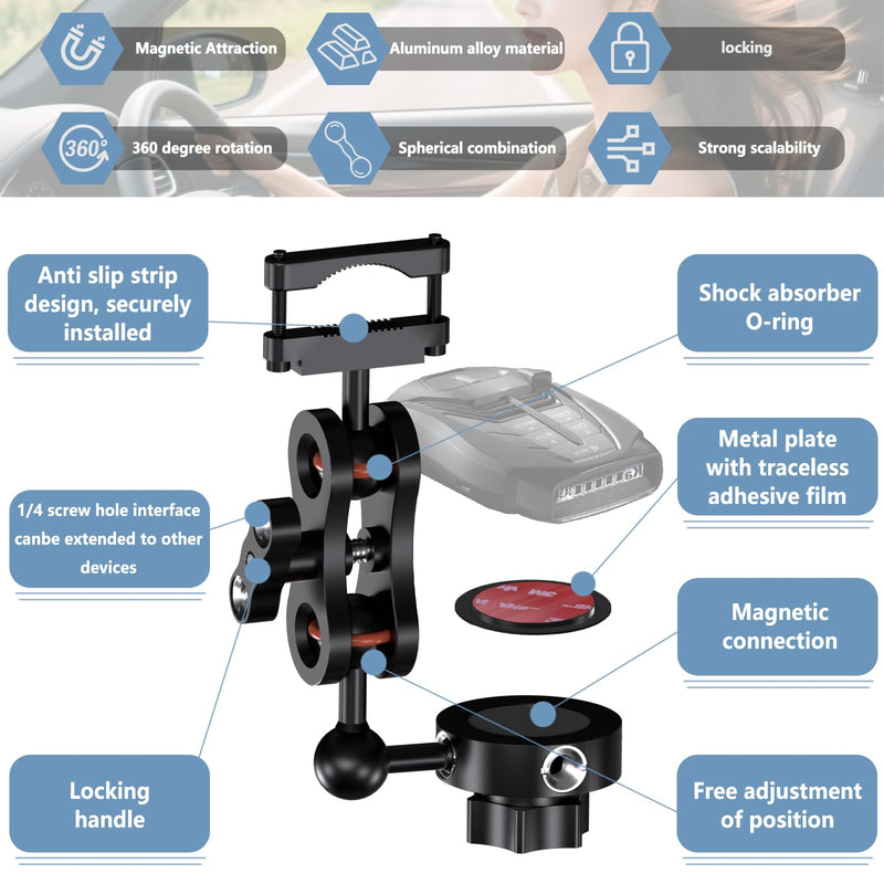 Magnetic Radar Detector Mount,Aluminum Rearview Mirror Rod | Compatible with Cobra,Uniden,Escort,Valentine One,Beltronics,Whistler etc All Radar Models
