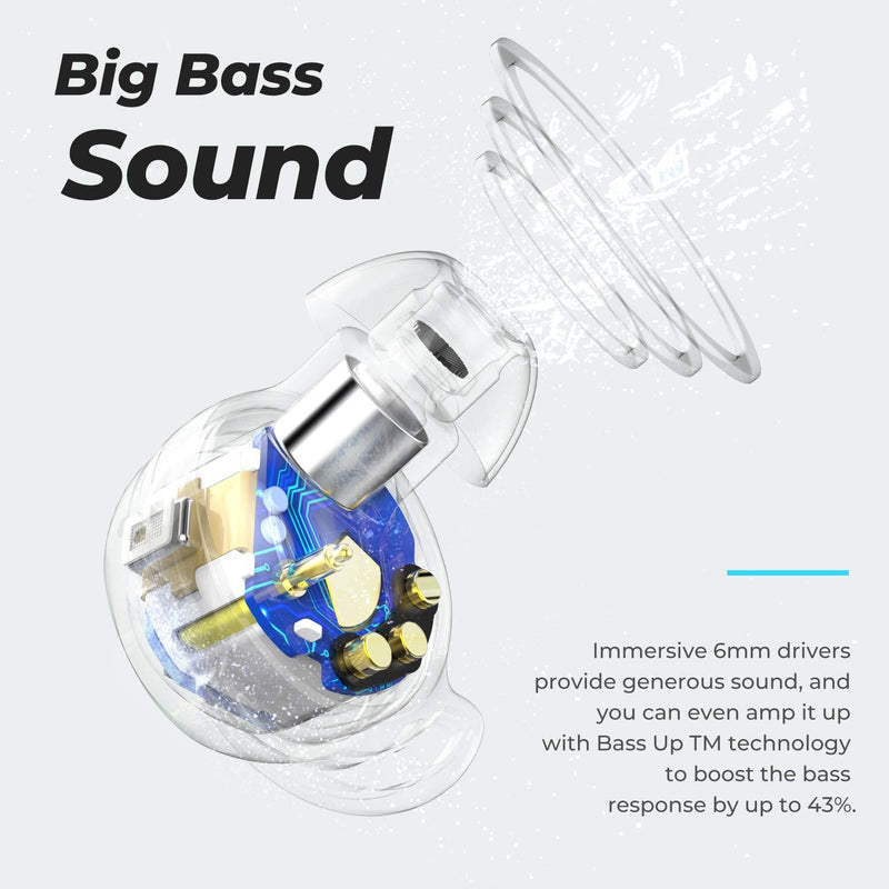 Tribit FlyBuds 3 Wireless Earbuds, 110H Playtime Bluetooth Headphones | IPX8 Waterproof, BT5.3, Deep Bass Sound Earphones, Custom EQ, Charging Case, Light Weight in-Ear Buds, Built-in Mic, Black Small