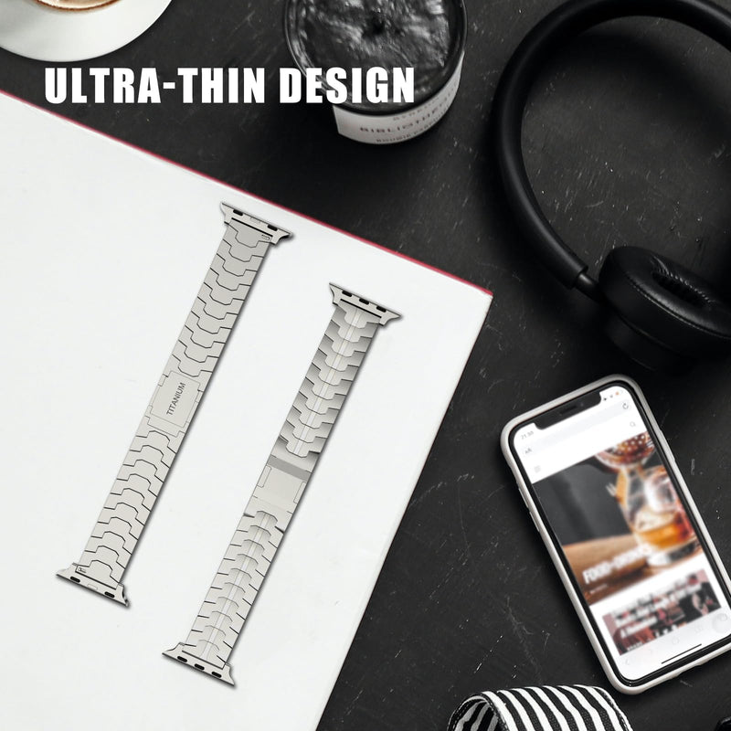 Band for Apple Watch, Titanium Metal Band 49/45/44/42mm for Apple Watch Ultra 2 /Series 9/8/7/6/5/SE, Wider Band for Men grey