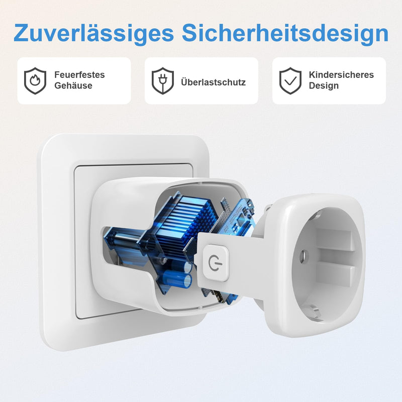 SURFOU WLAN Socket with Timer & Current Meter, Smart Plug 16A with App Control, Voice Control, Timer, for Alexa & Google Home, 2.4GHz WiFi, Remote Access, No Hub Required gray