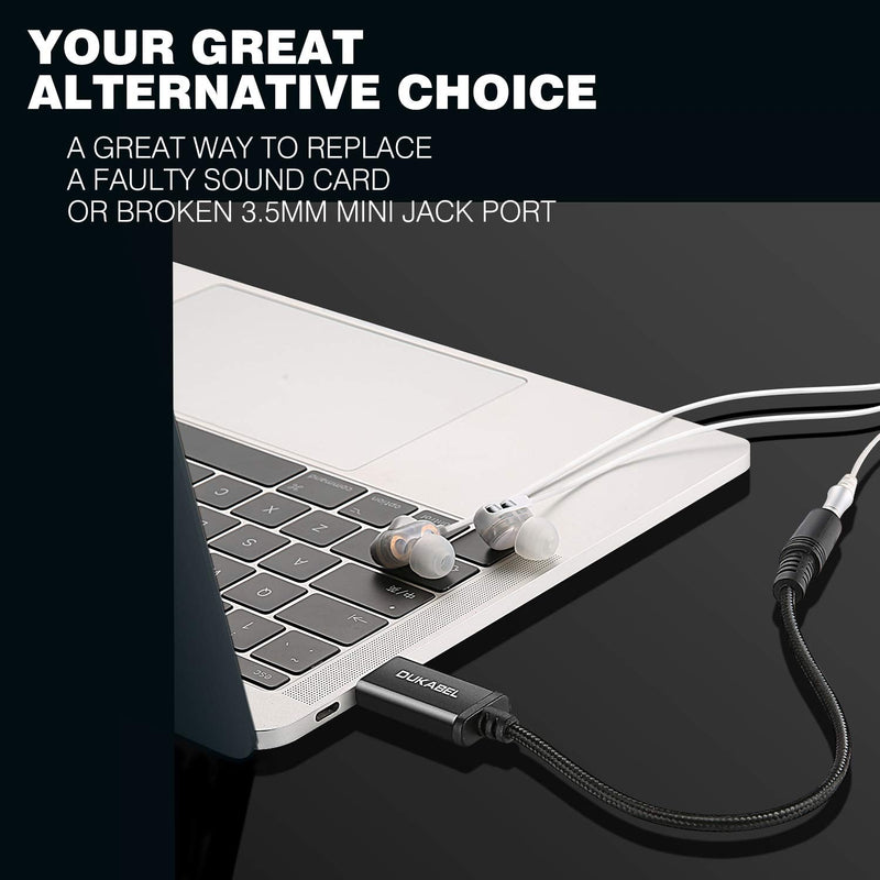 USB Headphone Adapter, External Sound Card for PC, PS4, PS5-2.4M | TRRS-Mic Supported, DAC Chip, 16bit/48KHz, Compatible with Windows, PC, Laptop, Mac, Linux, Desktops, PS4, PS5 2.4Meters