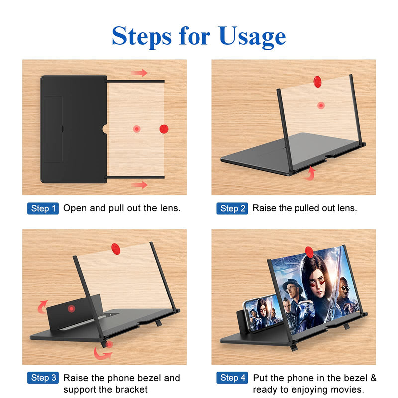 [AUSTRALIA] - 14" Screen Magnifier –3D HD Mobile Phone Magnifier Projector Screen Enlarger for Movies, Videos, and Gaming–Foldable Cell Phone Stand with Screen Amplifier–Supports All Smartphones (Black, 14inch) Black 