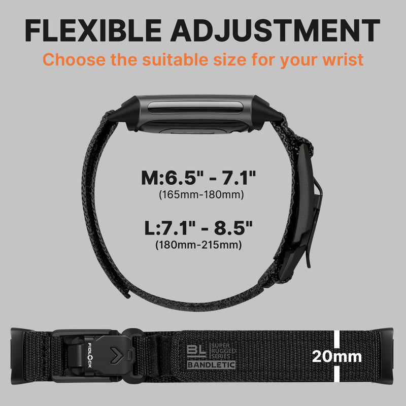 Bandletic Fidlock Magnetic Watch Band Compatible with Fitbit Charge 6/5 | Fidlock Magnetic Buckle Snaps On/Off in One Second, Skin-friendly All-day Wear at Work or Gym, for Charge 6/5 Fitness Tracker Black Large(7.1"-8.5")