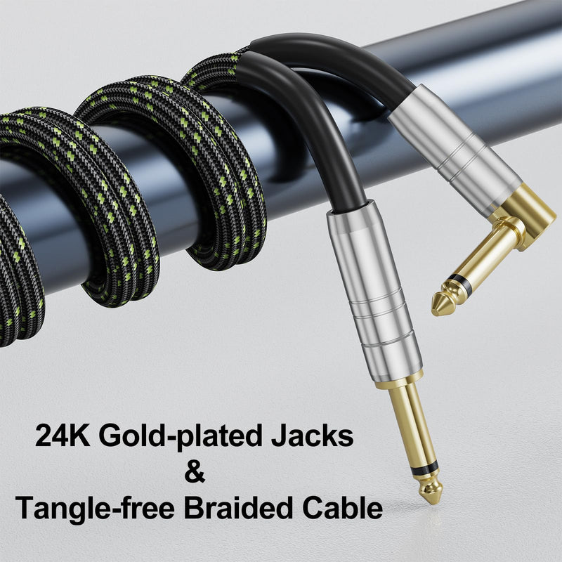 FEMORO Guitar Cable 10 ft, Instrument Cables Electric Guitar Amp Cord TS 1/4 Inch Audio 22AWG Chord 6.35MM Right Angle Support AV Receiver Bass Amplifier AMP Piano Keyboard Microphone Mixer 10 Feet