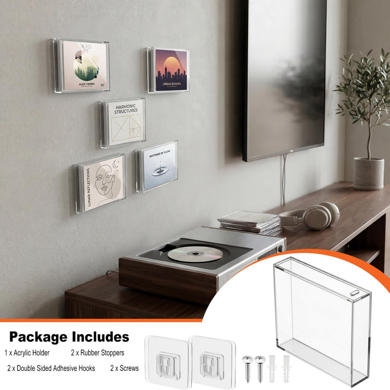 CD Jewel Case Holder for Single and Chubby CD Box Wall Mount Protector Case Holder Display Frame Shelf-5.75X5X1.1 inches (Large) Large