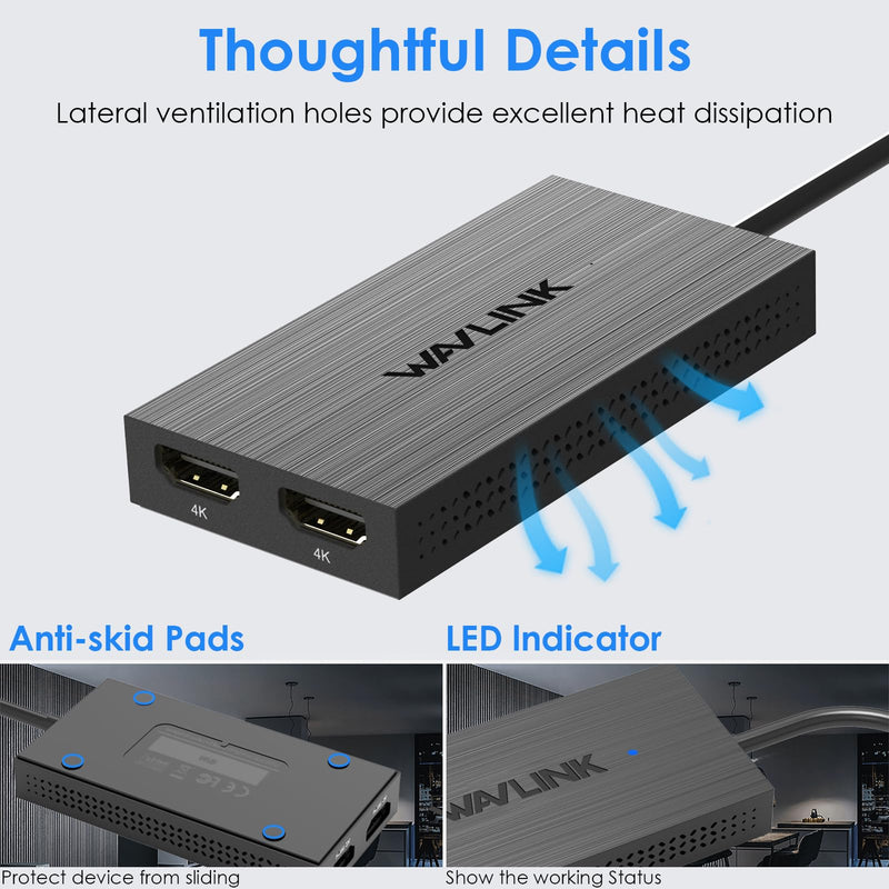 WAVLINK DisplayLink USB A/C to Dual HDMI Adapter 4K@60Hz for 2 Monitors | DisplayLink USB 3.0 & USB C to 2 HDMI Adapter for Dual Monitor, for Mac M1-M5/Neo, Windows, ChromeOS, Ubuntu