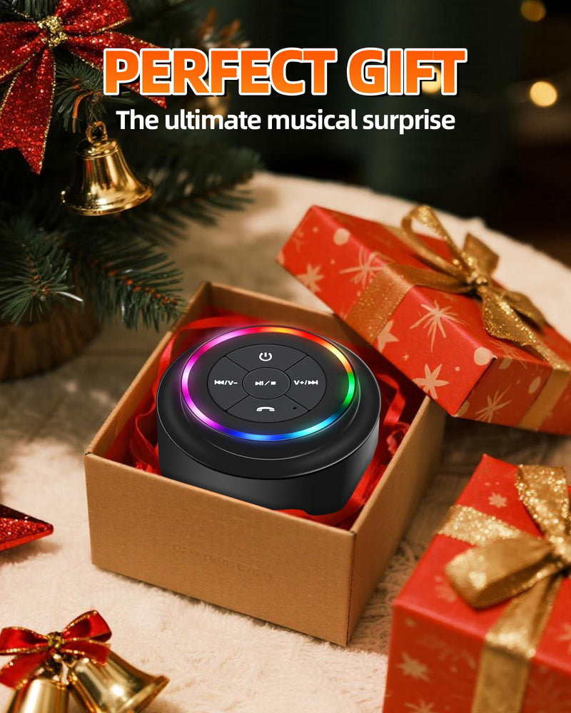 Waterproof Bluetooth Shower Speaker, Portable Wireless Speaker with Suction Cup, Small Portable Wireless Outdoor Speakers, 6 Mode RGB Lights, for Shower Bathroom Pool Beach, Gift Ideas for Christmas
