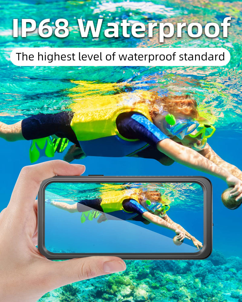 WIFORT for iPhone 12 Mini Waterproof Case Built-in Screen Protector Water Resistant Cover Protective Drop Protection Hard, Shockproof Full Body Defender Tough Military Grade - 5.4" Black