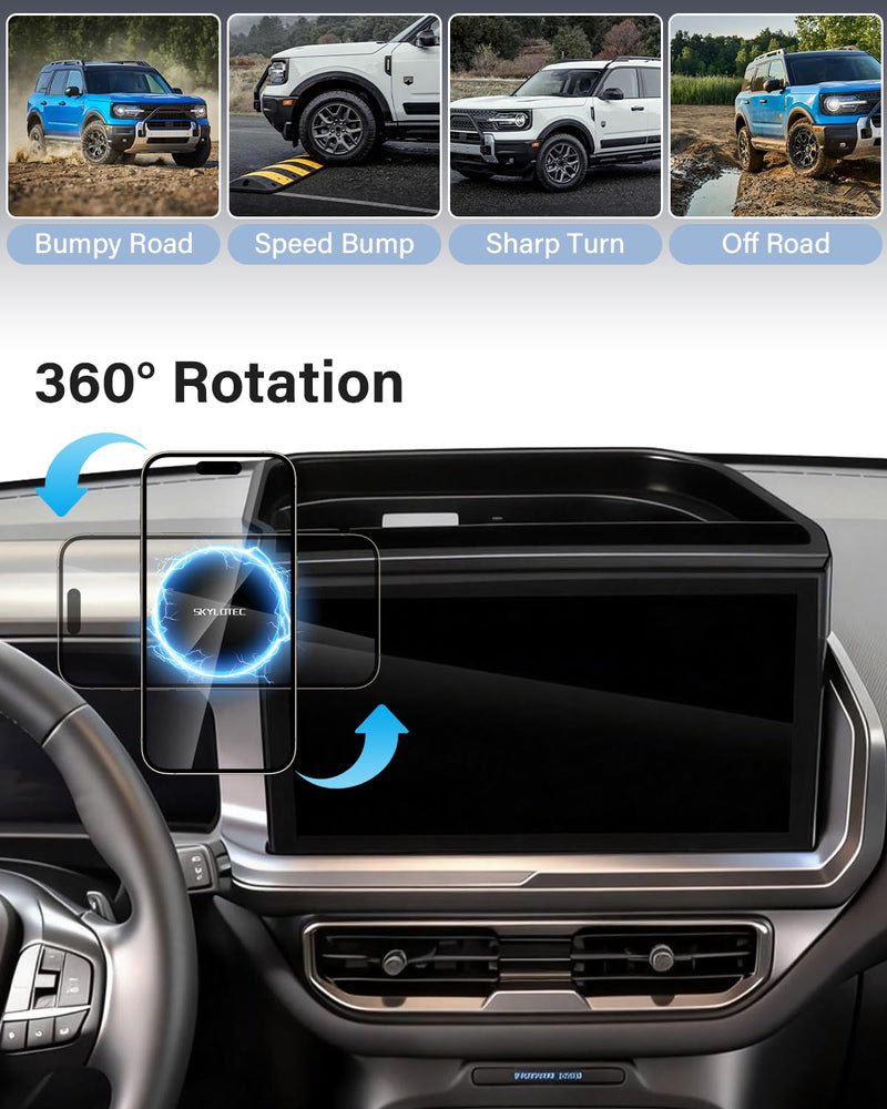 SKYLOTEC Magnetic Charger Phone Holder for Ford Bronco Sport 2025 13.2 inch | Bronco Sport Dashboard Storage Accessories, for MagSafe iPhone 15W Wireless Charger Car Cell Phone Mount Magnetic Wireless Charger