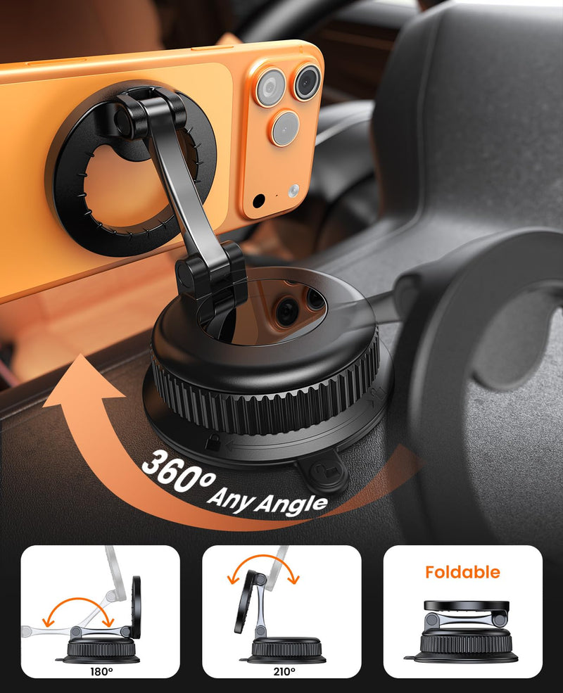 Magnetic Car Phone Holder, for MagSafe Car Mount, Nano Gel Suction Car Phone Mount for Dashboard, Cell Phone Stand for Your Car, 360°Rotatable & Foldable for iPhone 17 16 15 14 13 12 Series Black Nano-Gel Grip