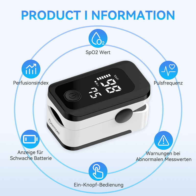 Berrcom Pulse Oximeter Blood Oxygen Saturation Monitor Finger High Accuracy Sats Monitor for Children Adults with Batteries and Lanyard