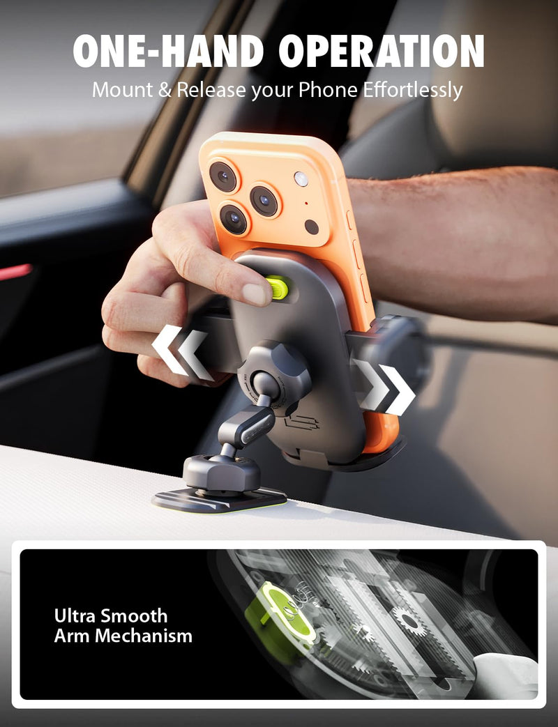 Bracketron TripGrip PRO Car Phone Holder Mount, Vent & Dash, One-Button | TripGrip PRO suction cup phone holder with secure vent hook, one-button release, and 360° rotation for most smartphones