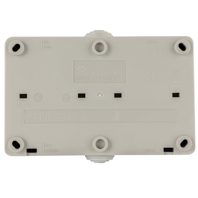 REV AquaBase 2-Way Wet Room Socket, 2-Pole, Splash-proof IP54, Horizontal, Surface-Mounted, Grey 1 x socket (2-way)