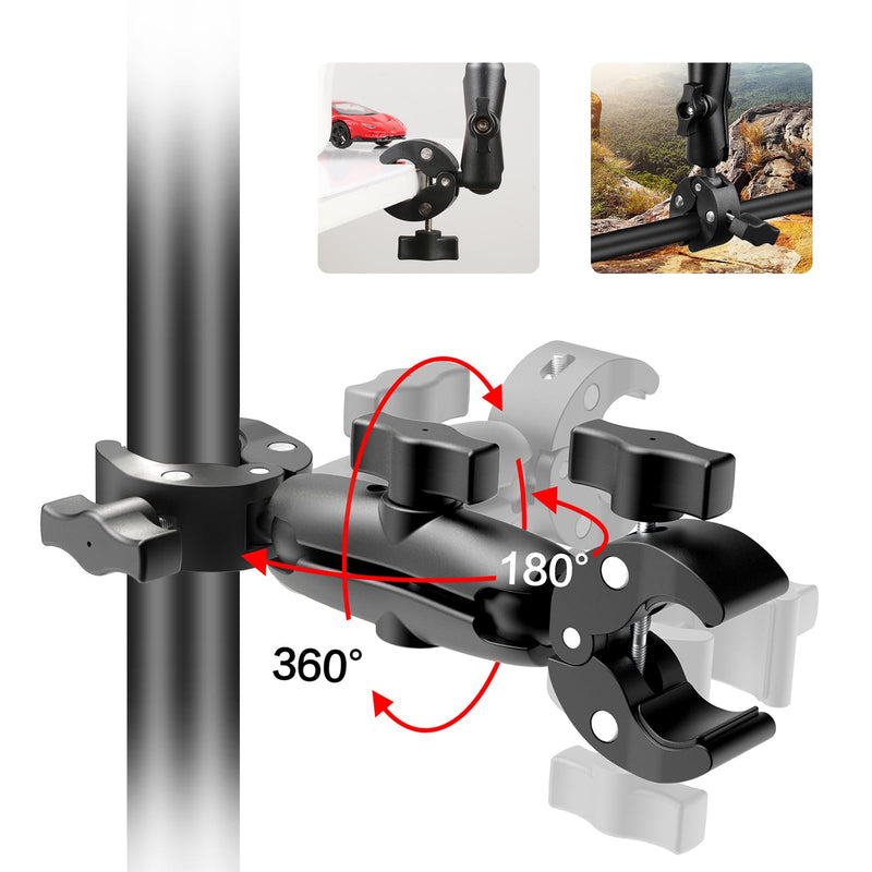 [AUSTRALIA] - Super Clamp Dualheads Crab Clamp, Action Camera Mount Crab Plier Clip Bracket Magic Arm 360 Rotation Double Ball Head Umbrella Mount for Motorcycle/Cross Bars/Photography Light Stand/Photo Boom Stand 