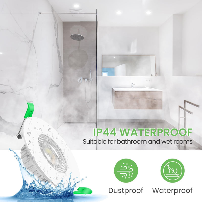 [AUSTRALIA] - ALUSSO LIGHTING LED Recessed Spotlight, 230 V, Dimmable Flat, Spotlights, 6 W, 68 mm with Removable Module, 3CCT Warm White, Natural White, Cool White, IP44 Recessed Lights, Ceiling Spotlights for Set of 6 White Fixed - 3 Cct, Hole Size Diameter 68-75 Mm 