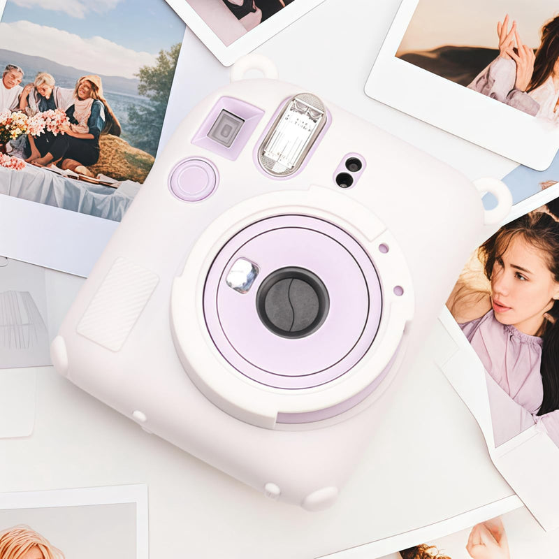 [AUSTRALIA] - Instant Mini 12 Camera Protective Case Compatible with Instax Mini 12, Soft Case Cover Rubber Camera Sleeve with Removable Lens Cover, Includes Wrist Strap (White) White 