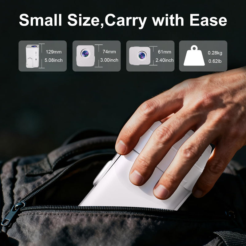 [Built-in Apps & 4K Support ] Mini Projector with Wifi and Bluetooth,Portable Projector Native 1080P Support Auto Keystone Movie Projector Compatible with HDMI/USB/iOS/Android,135° for Home,Outdoor White